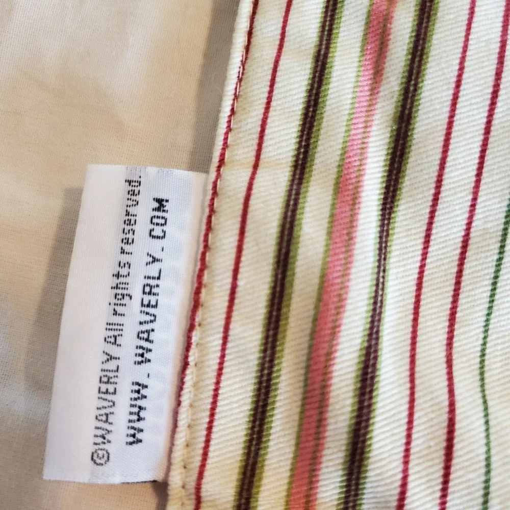 Waverly Reversible Floral Striped Placemats Set of 2 Pink Green Gold Cotton